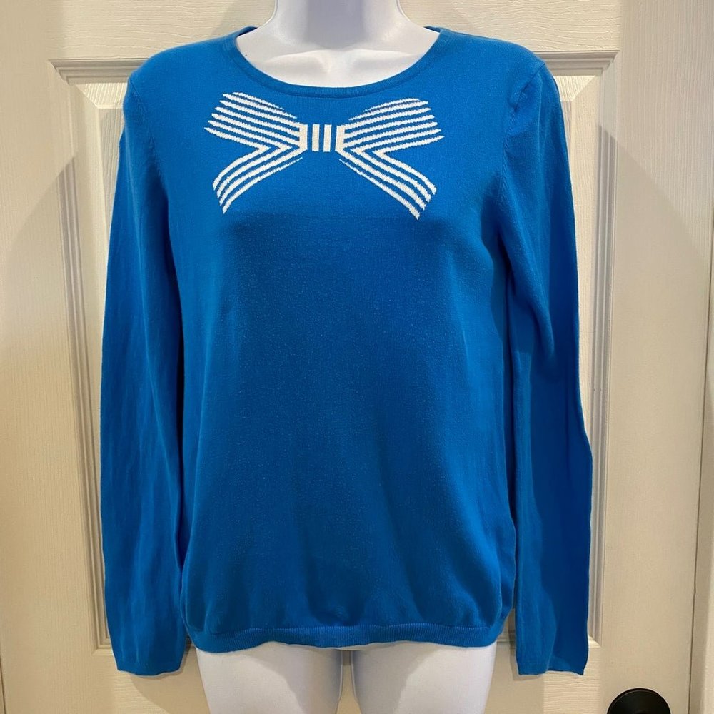 CeCe Blue Sweater White Bow Small
